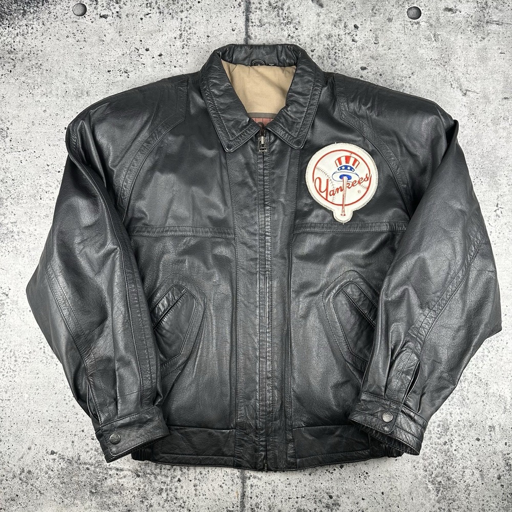 Vintage 80s New York Yankees Leather Bomber Jacket Medium Korea Mirage